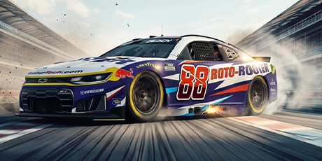 Roto-rooter NASCAR car on the track