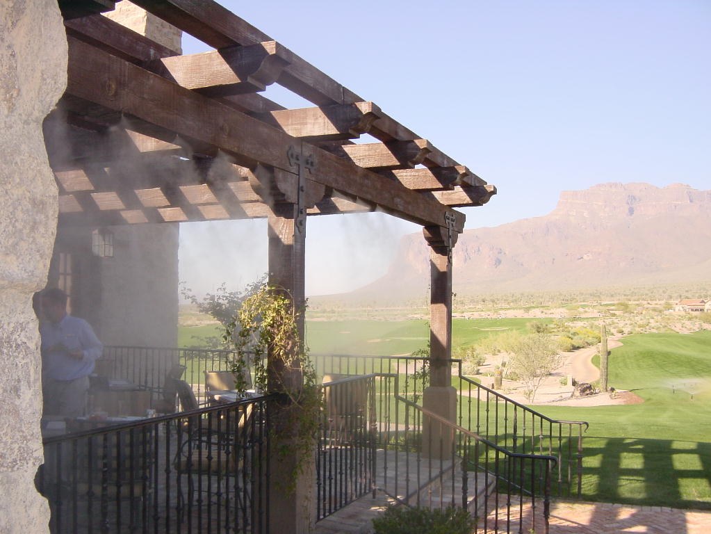 Patio misting system cooling an outdoor space in Glendale